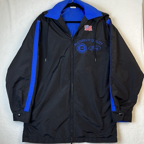 Ford /UAW Windbreaker Hooded Blue Black Size Medium - Picture 1 of 12